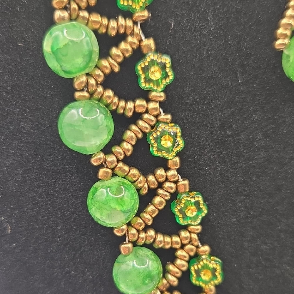 Handmade Green Beaded Necklace and Earring Set - Picture 2 of 3